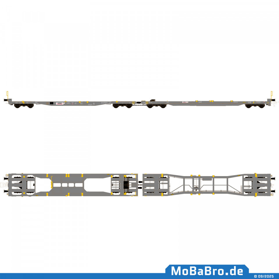 Doppeltaschenwagen Mega II (Sk+Ct) der HUPAC im Ablieferungszustand mit 50 Jahre HUPAC Logo - 83 85 4933 338-6 - Rev. 06/17
