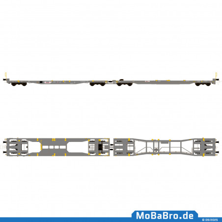 HUPAC Mega II double pocket wagon (Sk+Ct) in as-delivered condition with 50 years of HUPAC logo - 83 85 4933 338-6 - Rev. 06/17