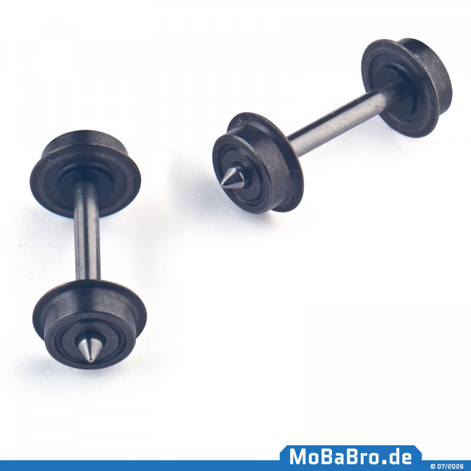 2Stk. Gleichstrom Radsatz DC mit Rad Ø7,0mm & 24,0mm Spitzachse schwarz vernickelt 01351