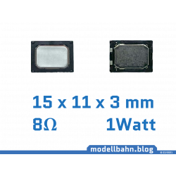 Miniature speaker 15x11x3mm with 8 ohms and 1 watts