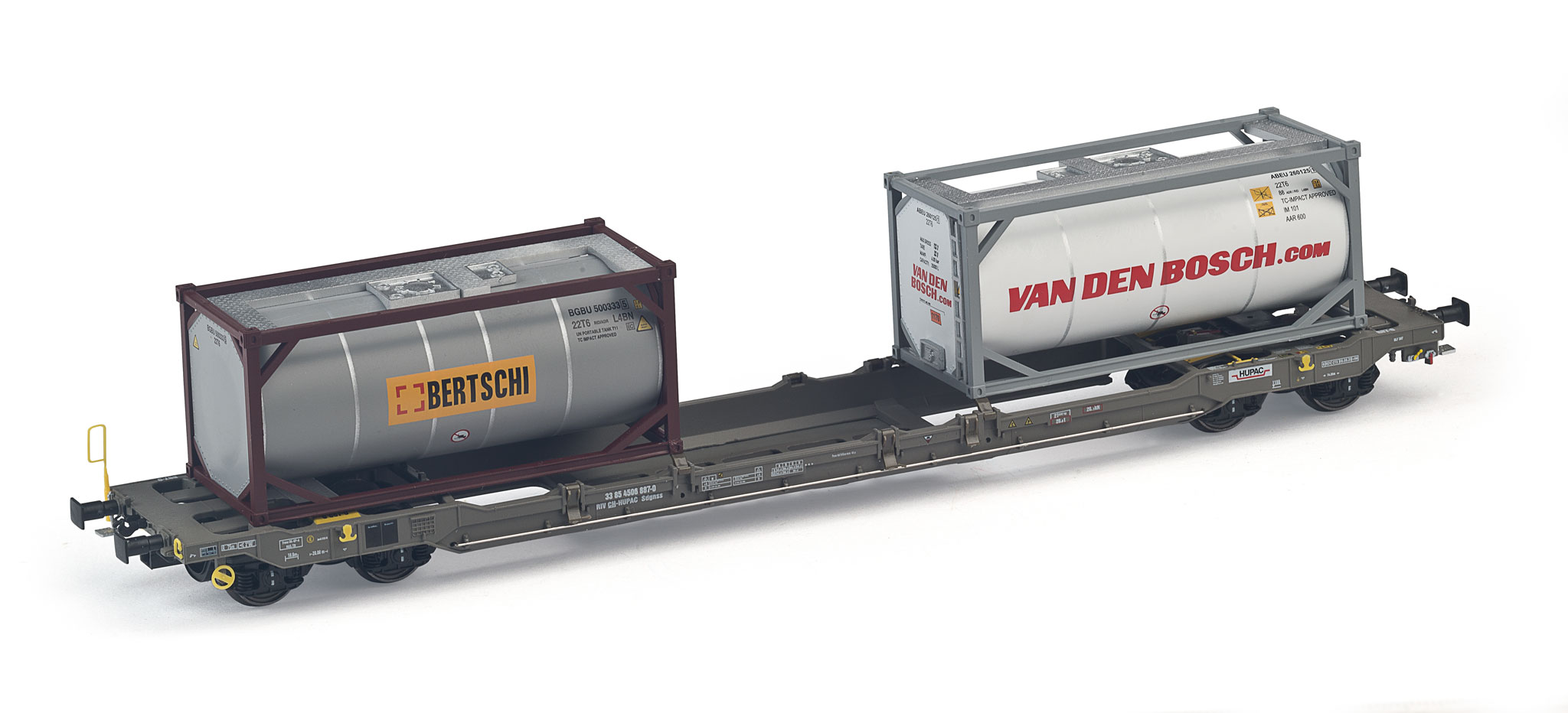 Taschenwagen 5 (T5) "HUPAC" mit beispielhafter 20ft Tankcontainer Beladung
