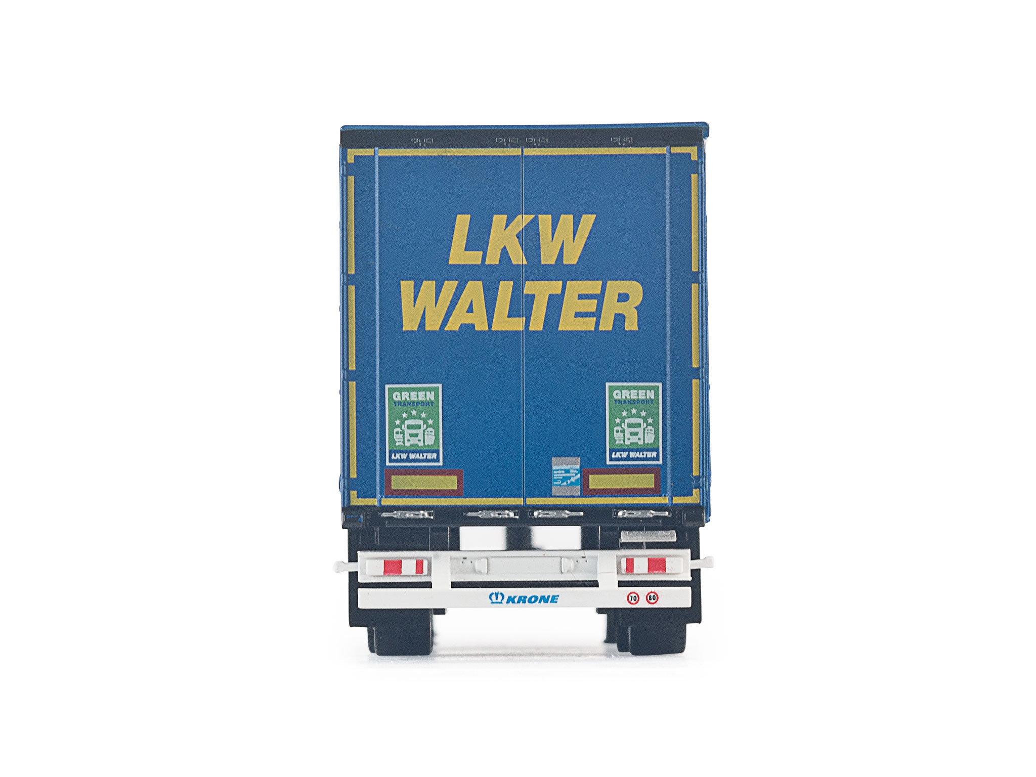 Rückansicht mit Türen des Krone Mega-Trailers "LKW Walter"